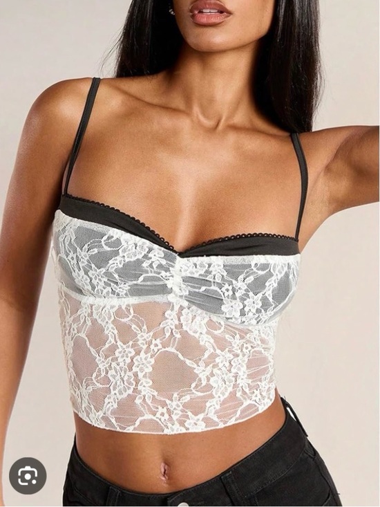 SHEIN Other - SHEIN White Lace Cropped Bralette Cami Black‎ Straps XS Cowl Neck Floral Trim